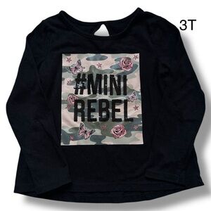Mini Rebel Black Long Sleeve Kids Tee with Camouflage Design Size 3T